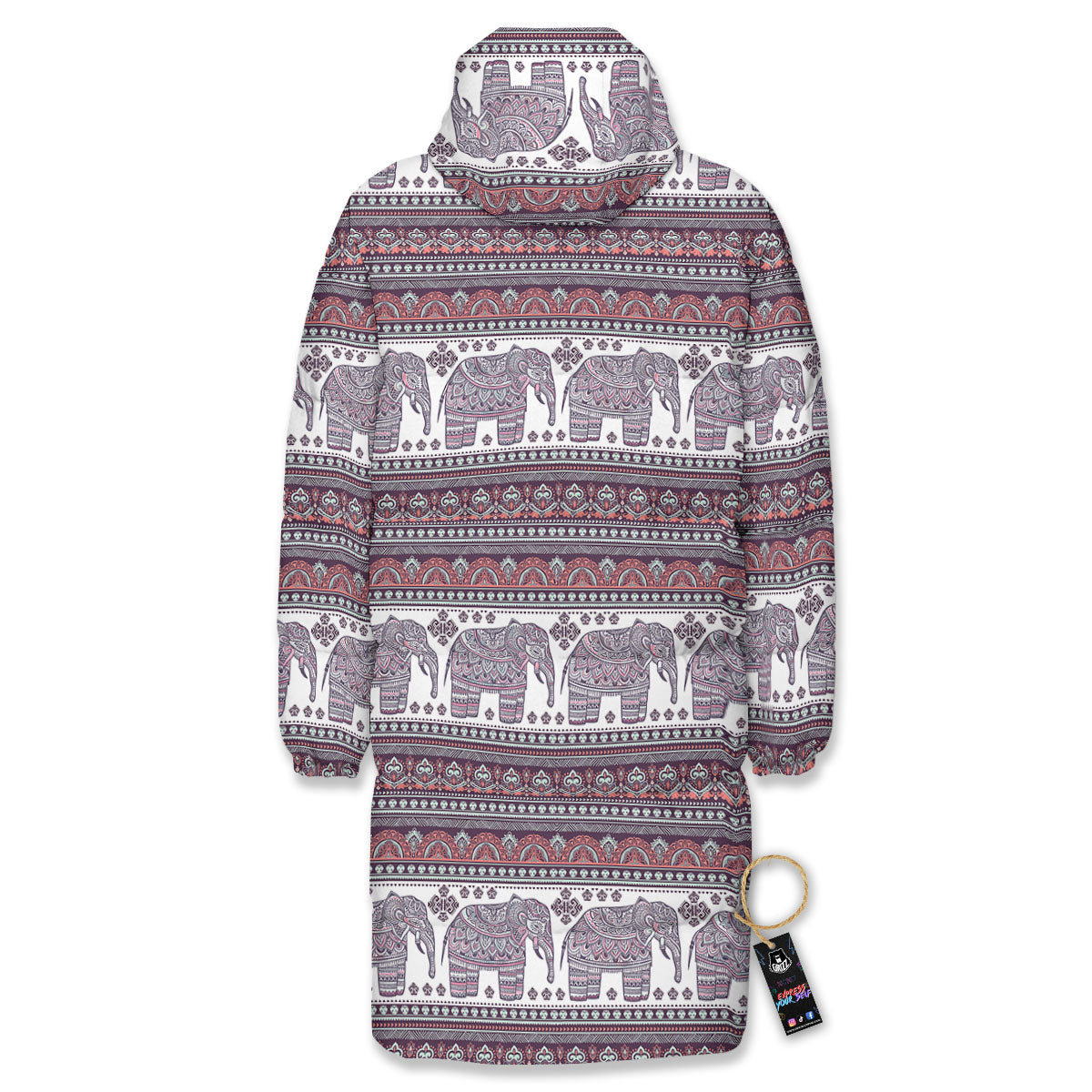 Elephant Indian Bohemian Print Pattern Long Down Jacket-grizzshop