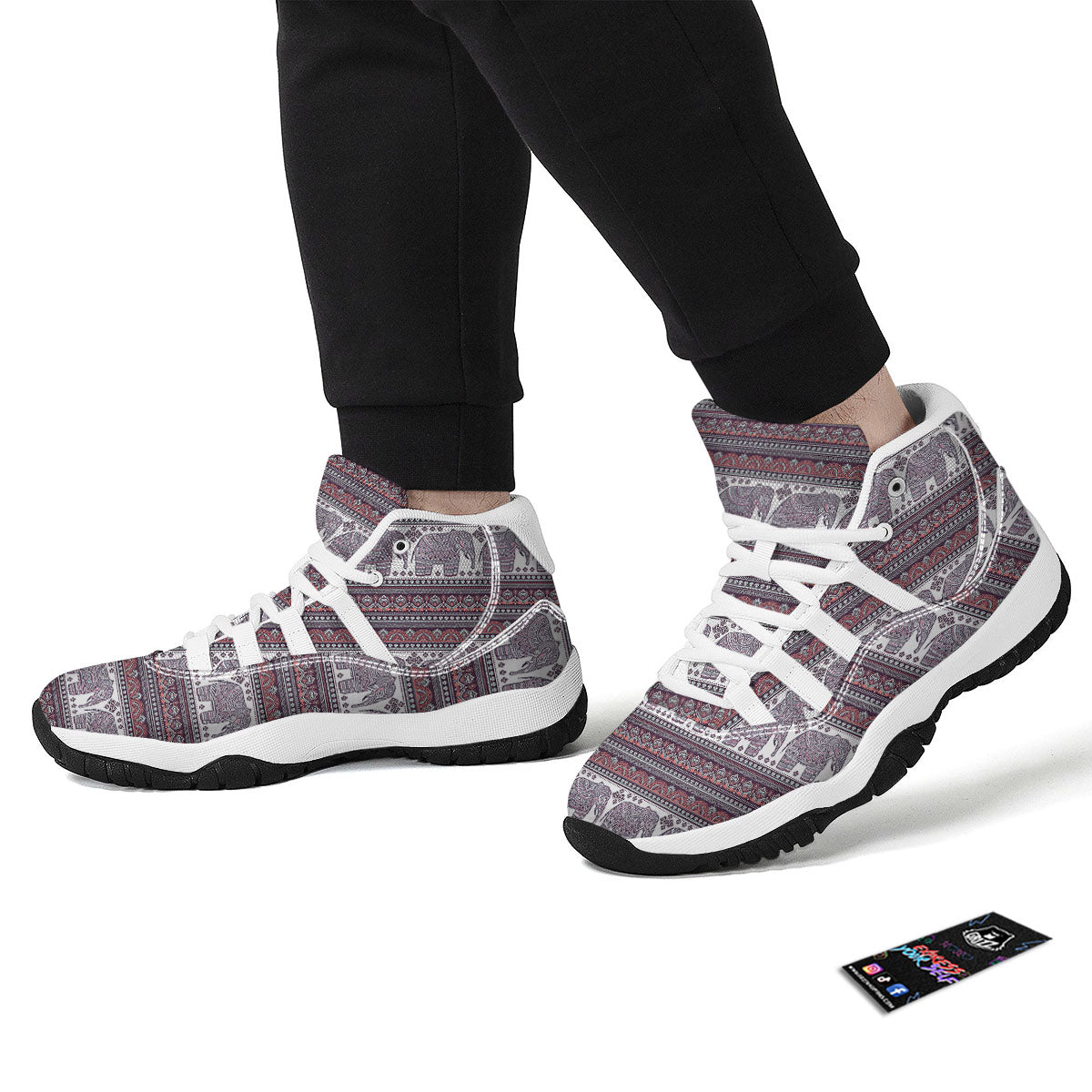Elephant Indian Bohemian Print Pattern White Bball Shoes-grizzshop