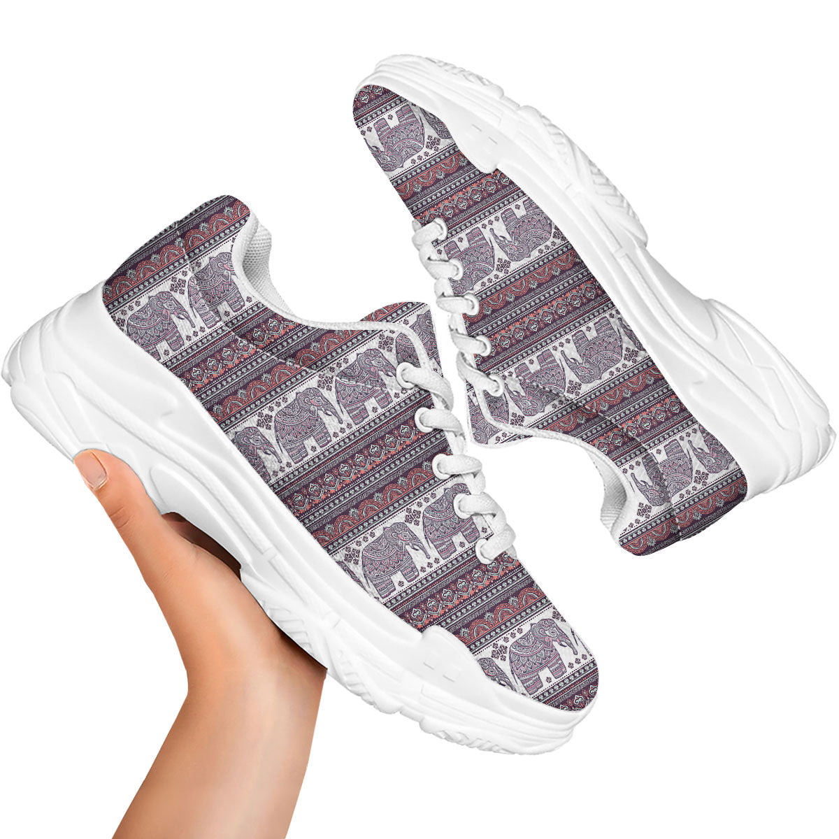 Elephant Indian Bohemian Print Pattern White Chunky Shoes-grizzshop