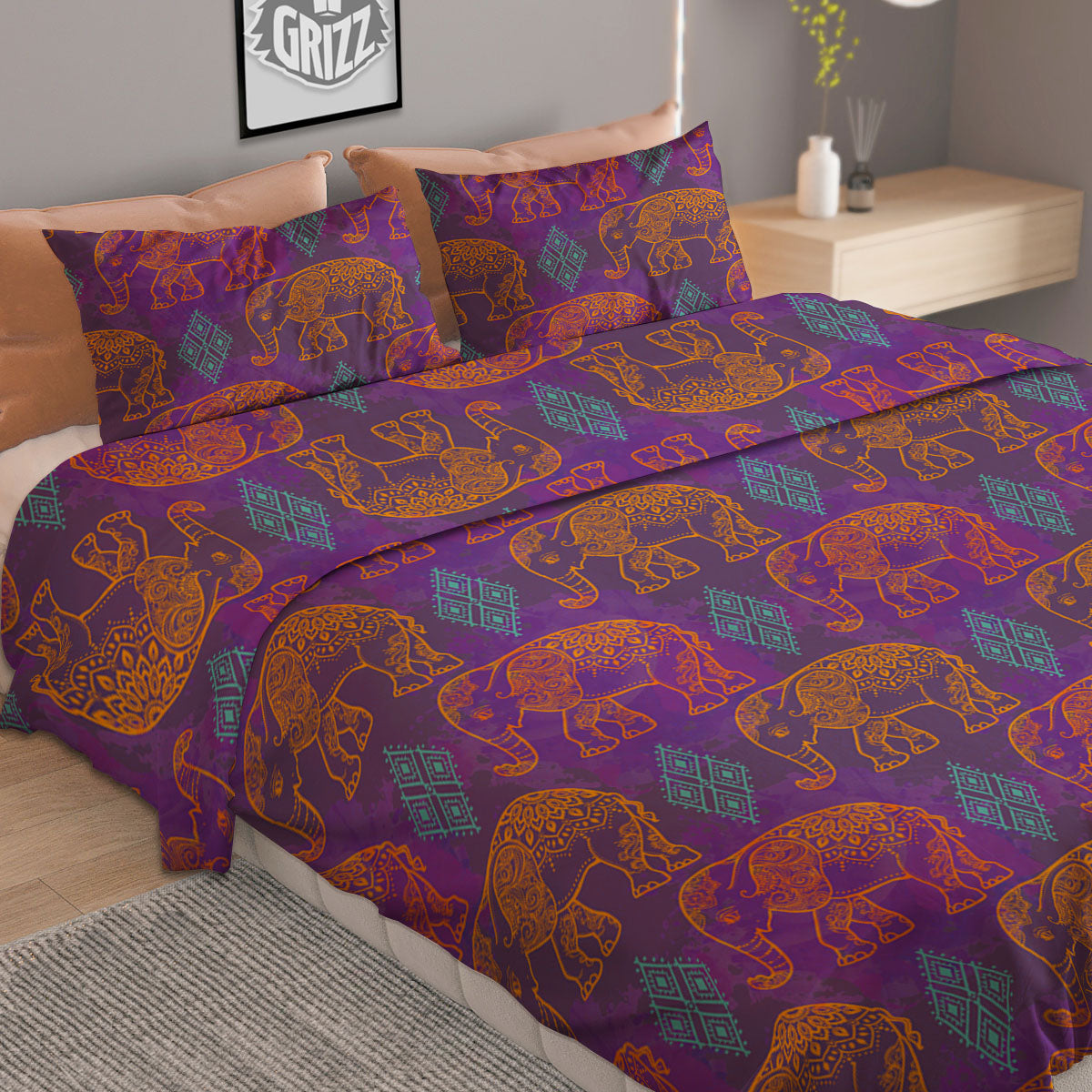 Elephant Indian Boho Print Pattern Duvet Cover Bedding Set