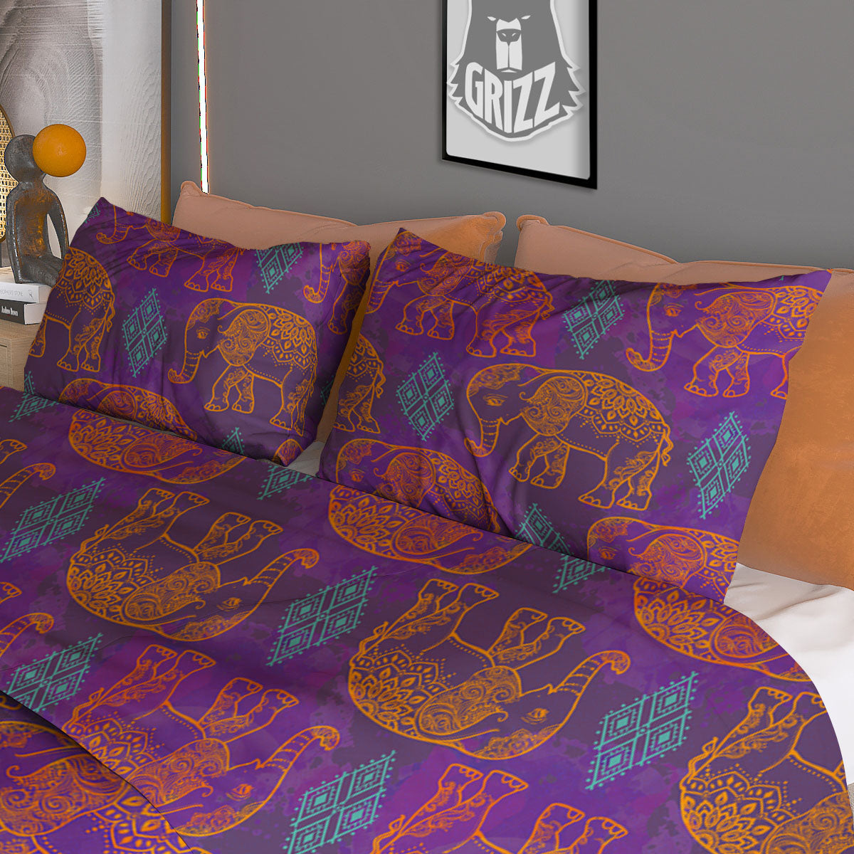 Elephant Indian Boho Print Pattern Duvet Cover Bedding Set