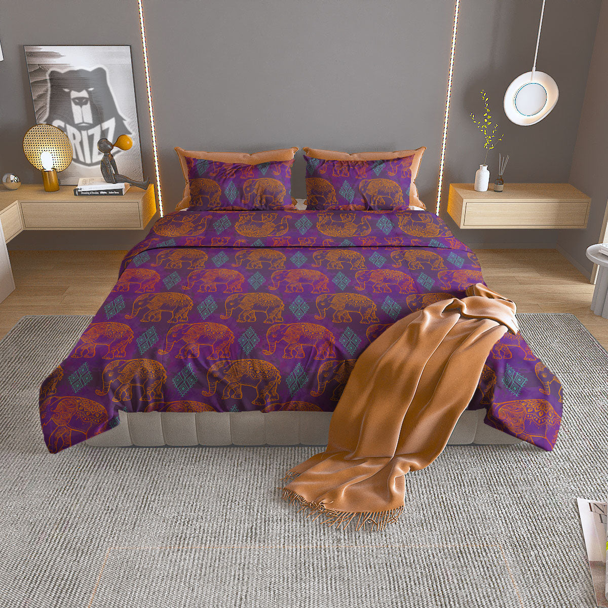 Elephant Indian Boho Print Pattern Duvet Cover Bedding Set