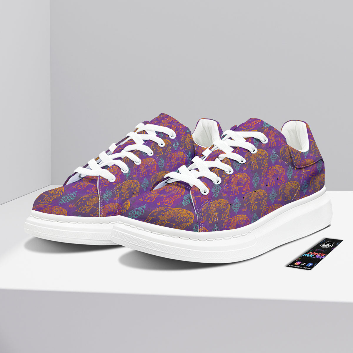 Elephant Indian Boho Print Pattern Platform Shoes-grizzshop