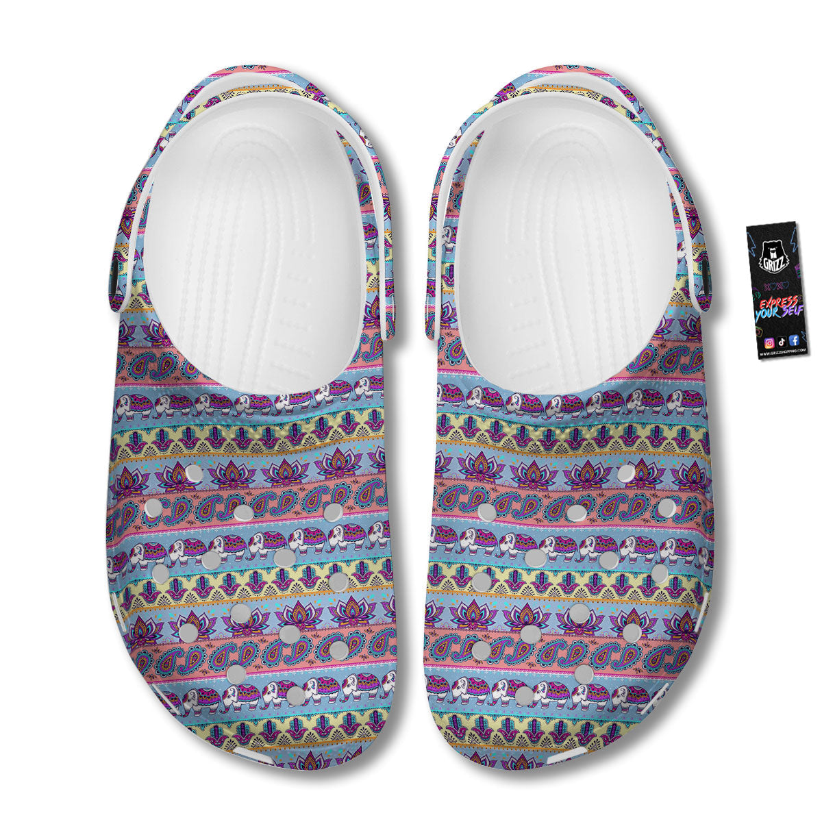 Elephant Indian Colorful Print Pattern Clog-grizzshop