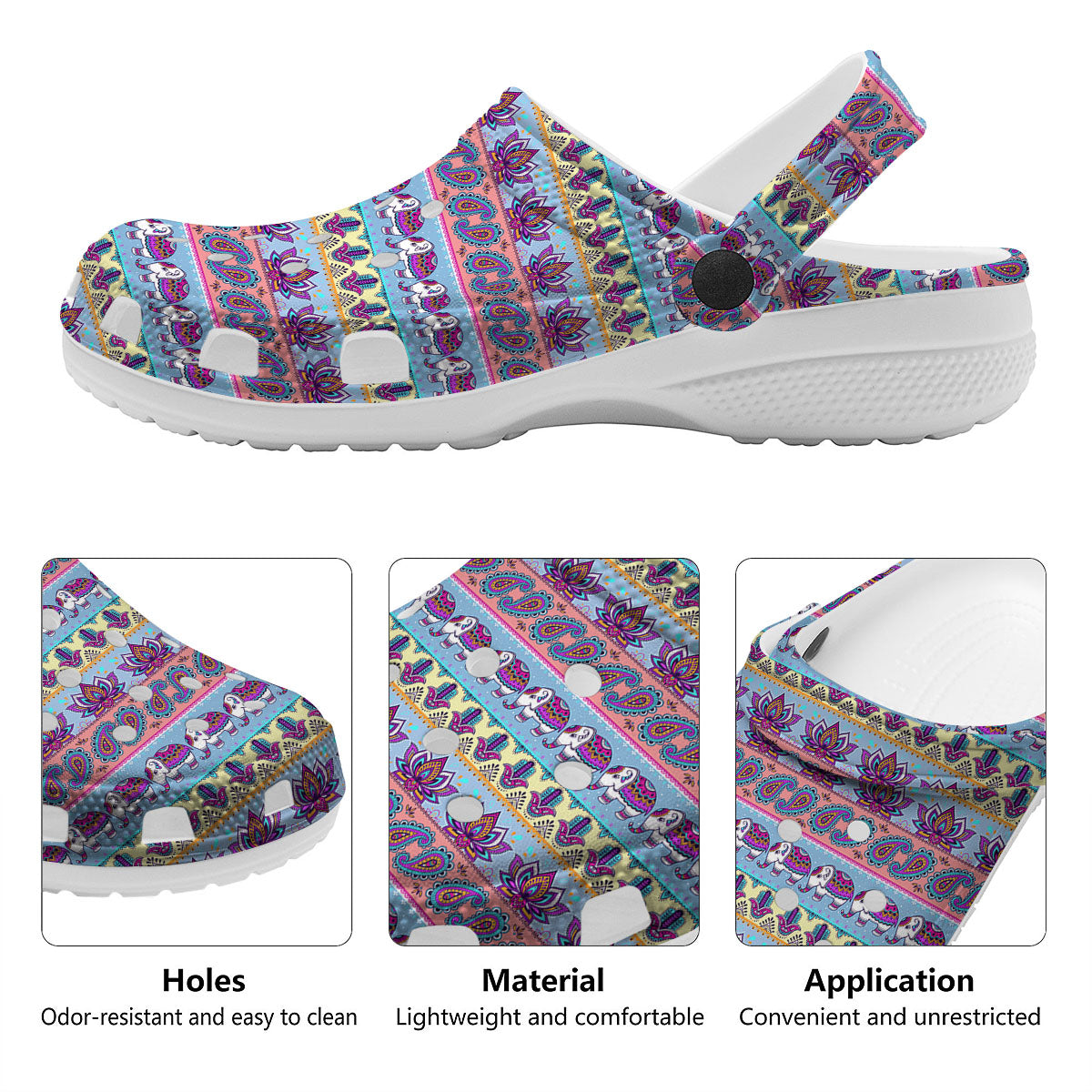 Elephant Indian Colorful Print Pattern Clog-grizzshop