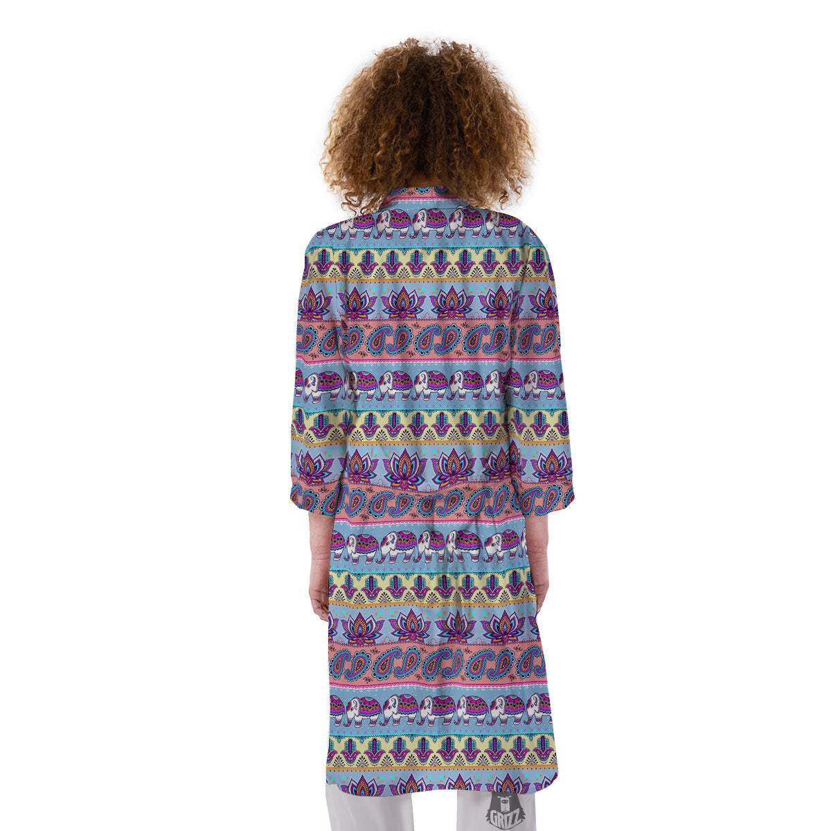 Elephant Indian Colorful Print Pattern Kimono-grizzshop