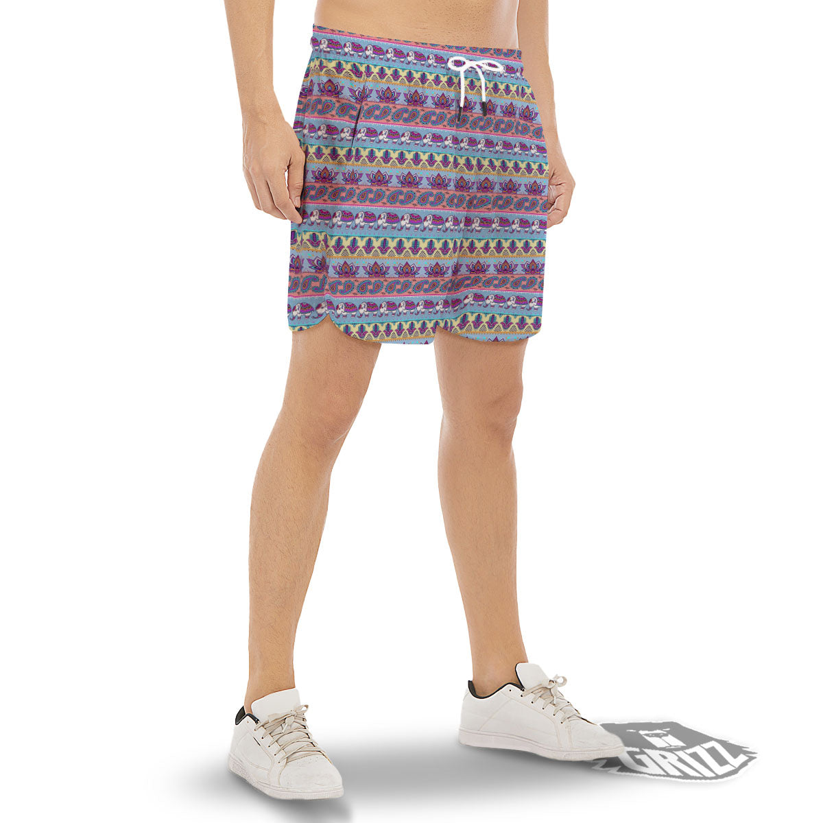 Elephant Indian Colorful Print Pattern Men's Gym Shorts-grizzshop