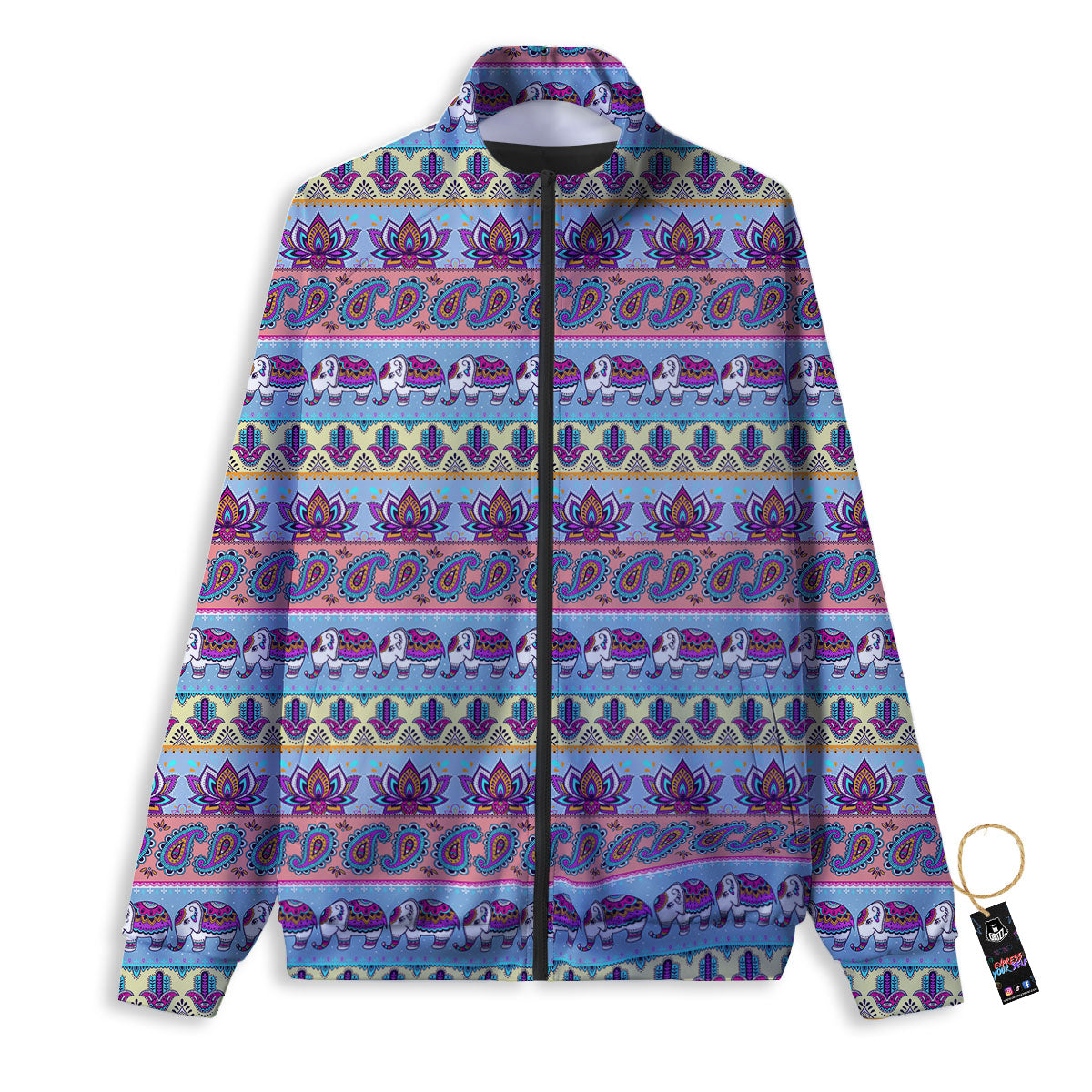 Elephant Indian Colorful Print Pattern Track Jacket-grizzshop