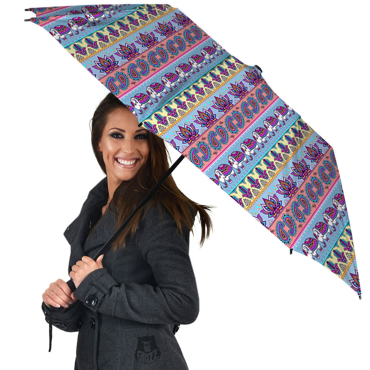 Elephant Indian Colorful Print Pattern Umbrella-grizzshop