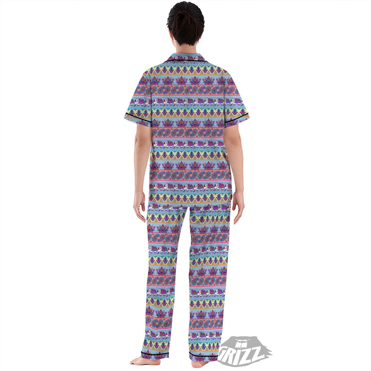 Elephant Indian Colorful Print Pattern Women's Pajamas Set-grizzshop