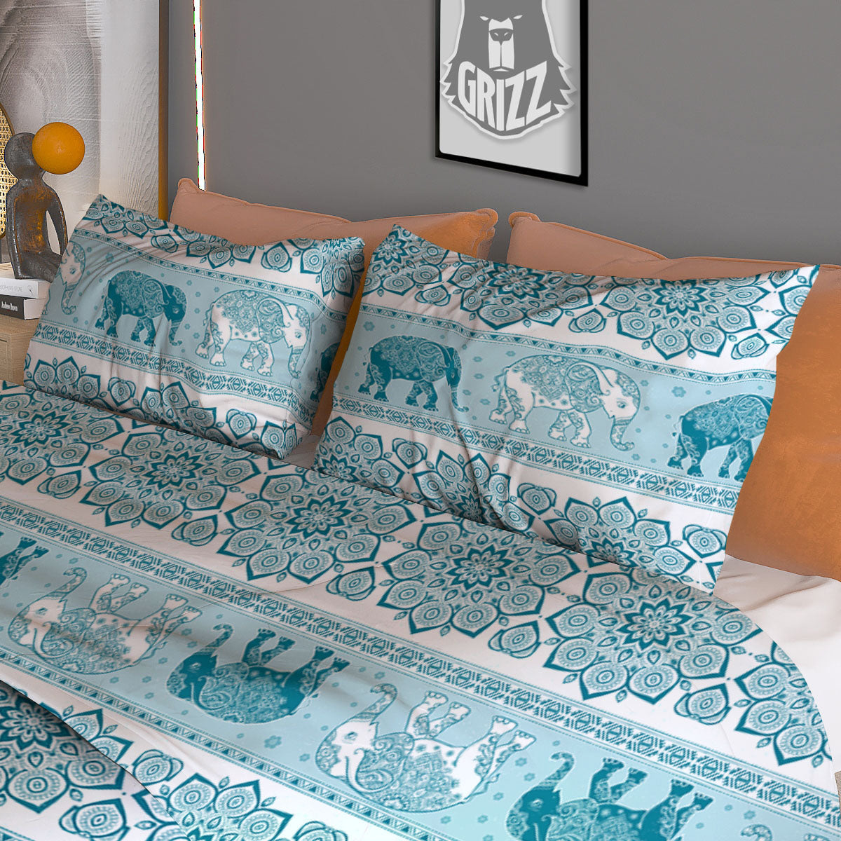 Elephant Indian Floral Print Pattern Duvet Cover Bedding Set