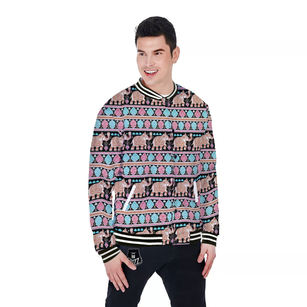 Elephant Indian Tribal Print Pattern Baseball Jacket-grizzshop
