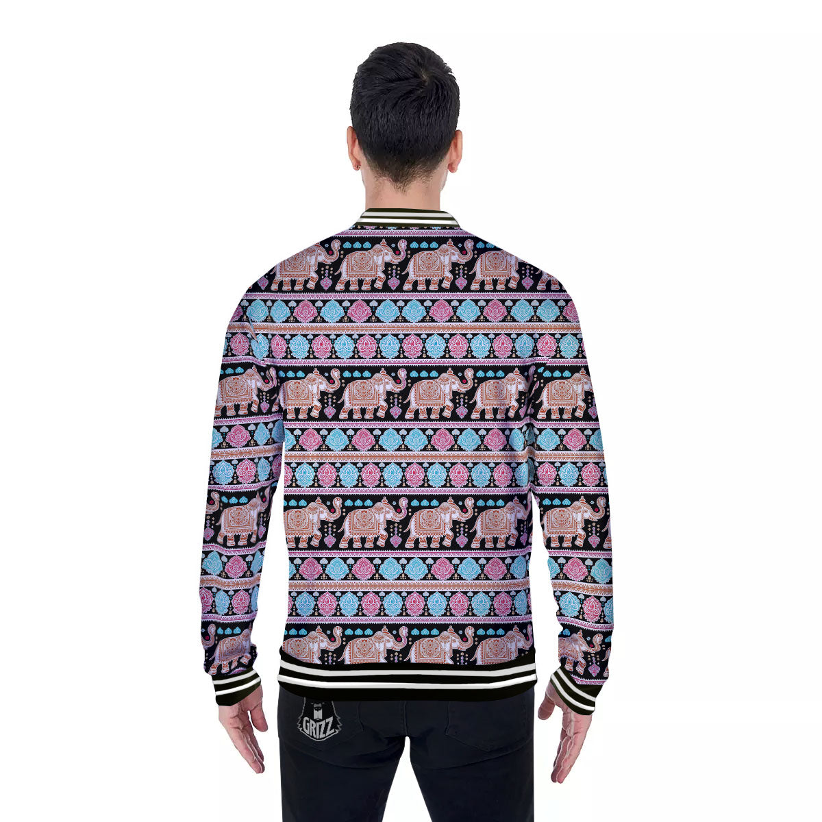 Elephant Indian Tribal Print Pattern Baseball Jacket-grizzshop