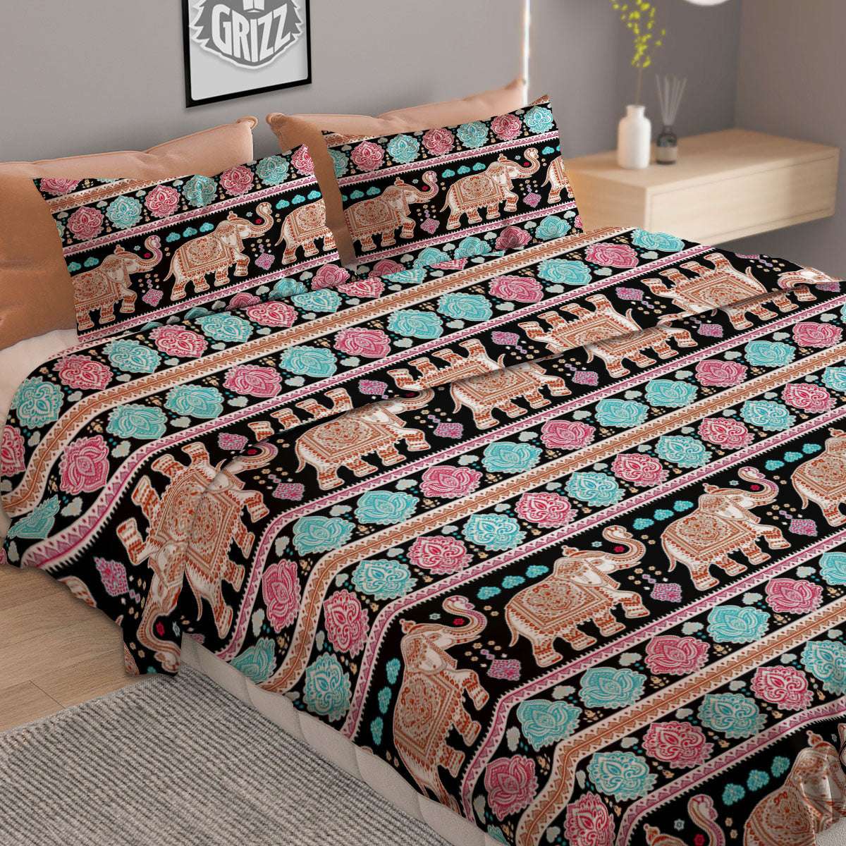 Elephant Indian Tribal Print Pattern Duvet Cover Bedding Set