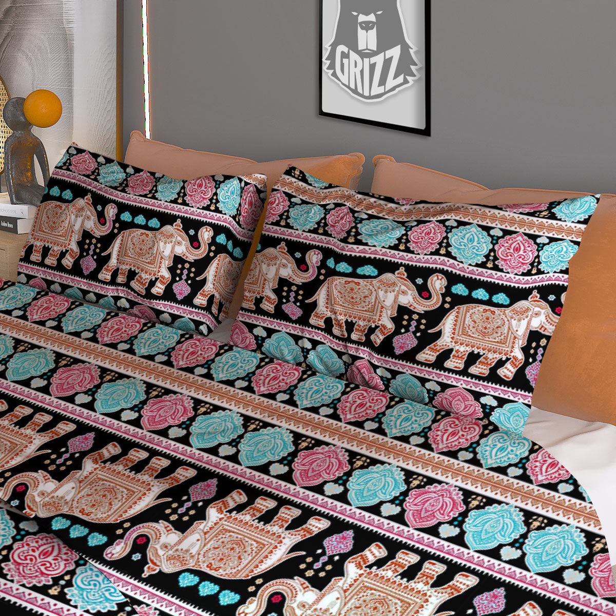 Elephant Indian Tribal Print Pattern Duvet Cover Bedding Set
