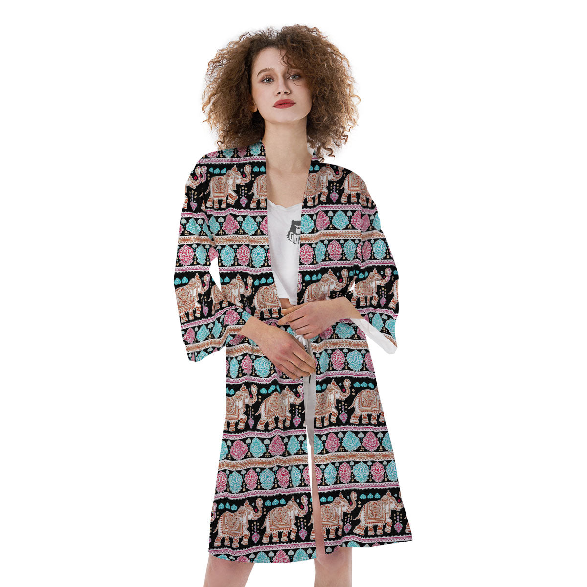 Elephant Indian Tribal Print Pattern Kimono-grizzshop