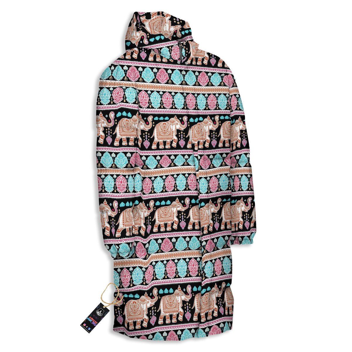 Elephant Indian Tribal Print Pattern Long Down Jacket-grizzshop