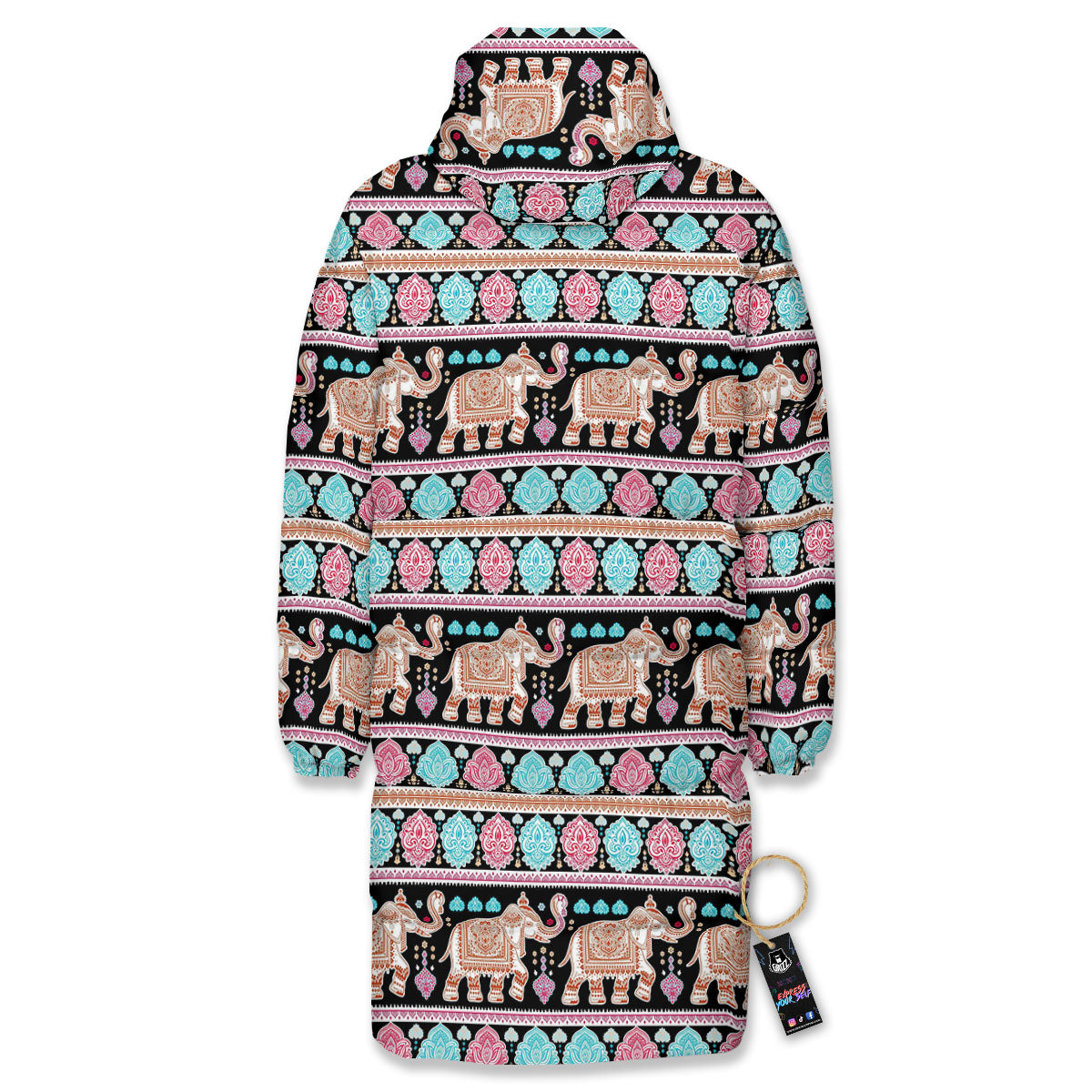 Elephant Indian Tribal Print Pattern Long Down Jacket-grizzshop