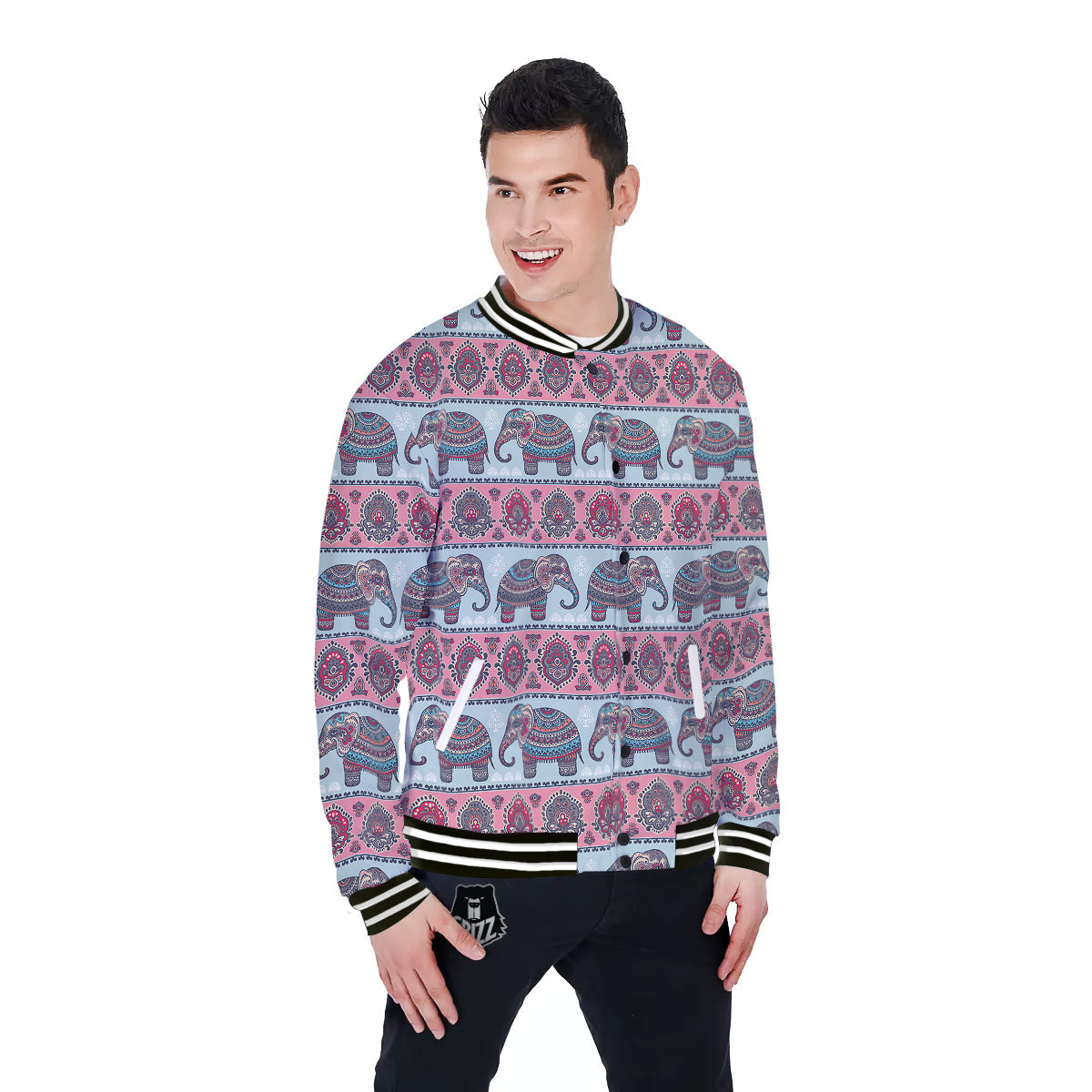 Elephant Indian Vintage Print Pattern Baseball Jacket-grizzshop
