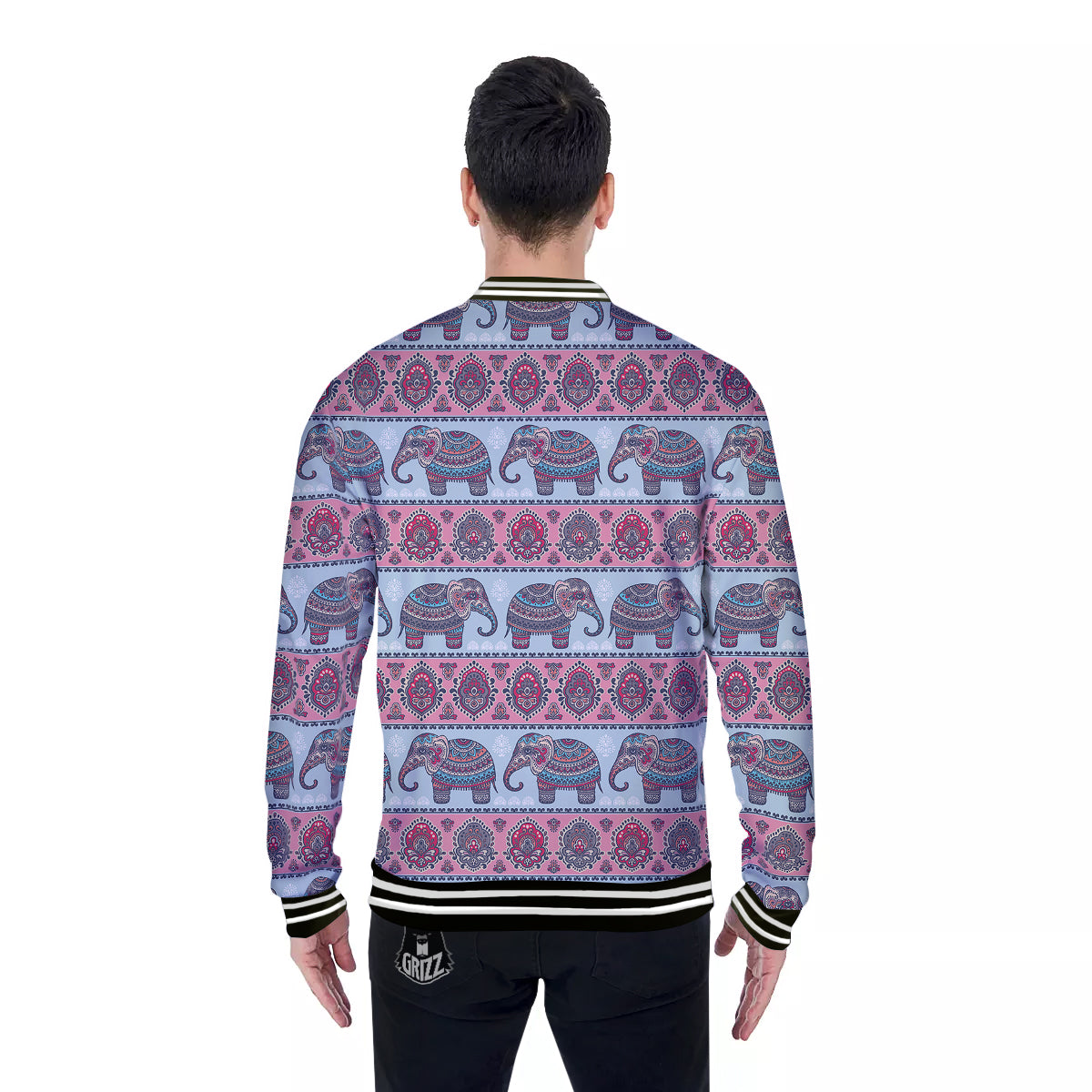 Elephant Indian Vintage Print Pattern Baseball Jacket-grizzshop