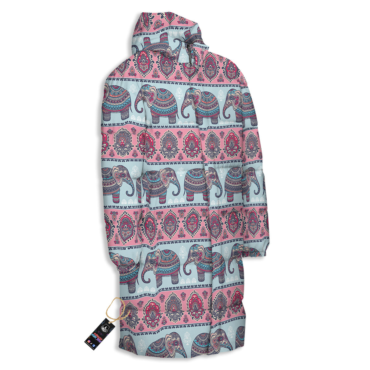 Elephant Indian Vintage Print Pattern Long Down Jacket-grizzshop