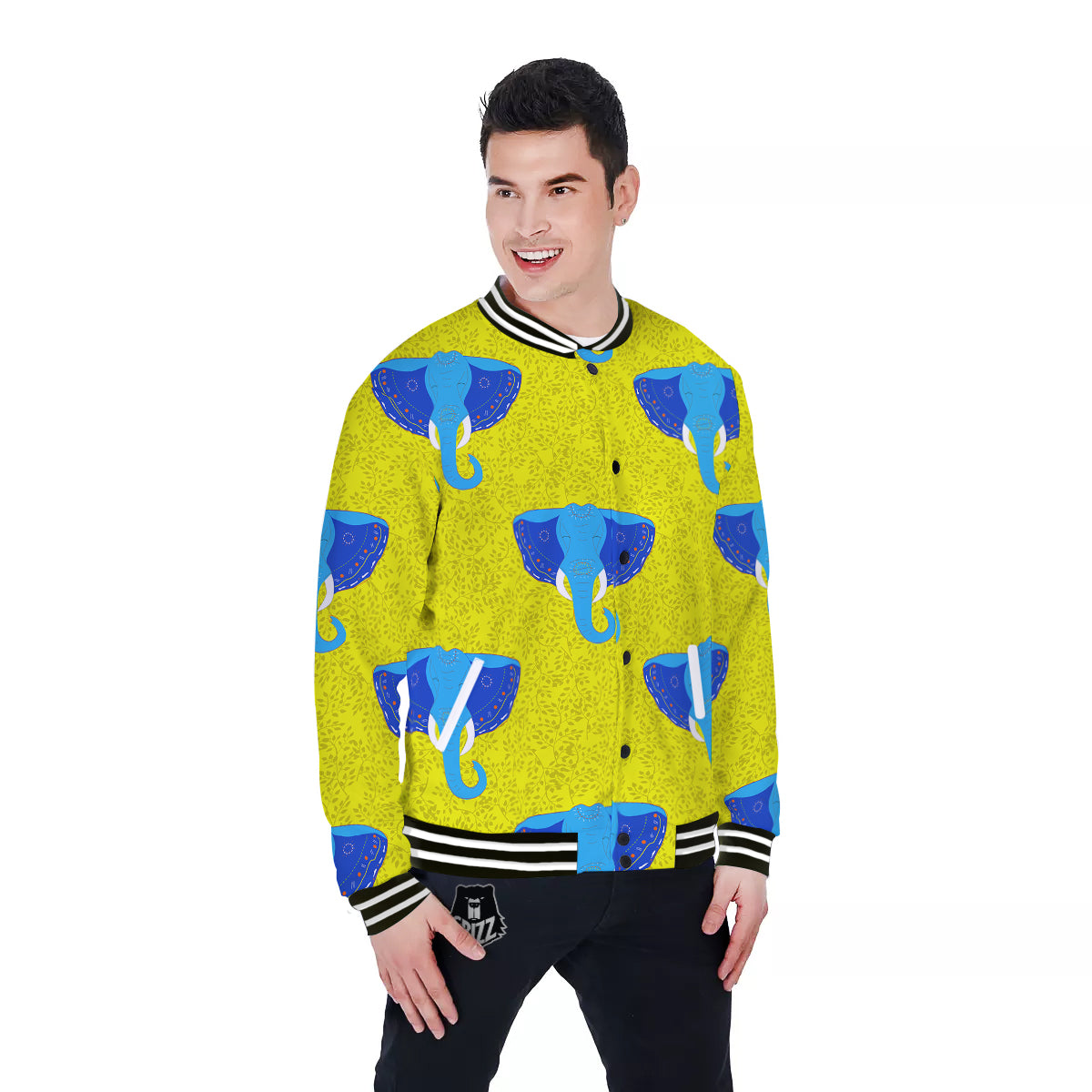 Elephant Mandala Blue Print Pattern Baseball Jacket-grizzshop