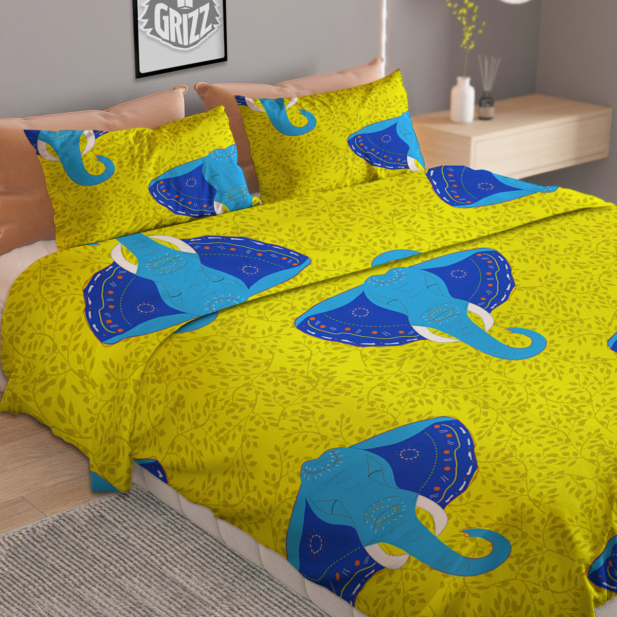 Elephant Mandala Blue Print Pattern Duvet Cover Bedding Set
