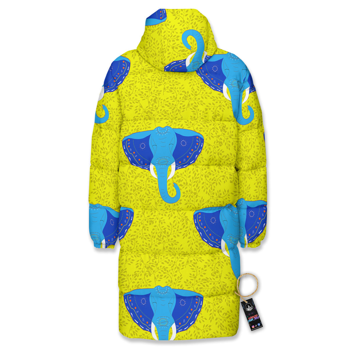 Elephant Mandala Blue Print Pattern Long Down Jacket-grizzshop