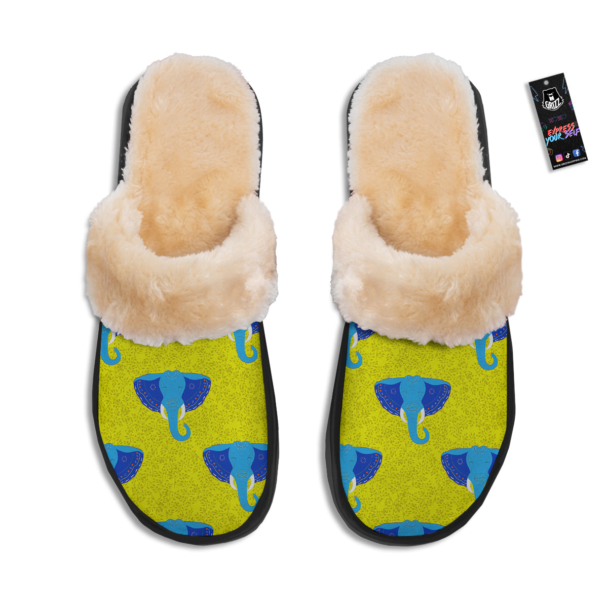 Elephant Mandala Blue Print Pattern Slippers-grizzshop