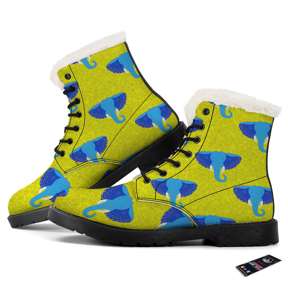 Elephant Mandala Blue Print Pattern Winter Boots-grizzshop