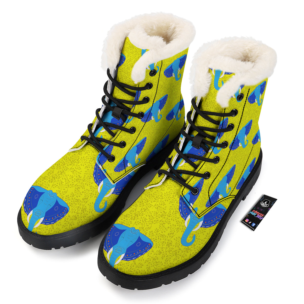 Elephant Mandala Blue Print Pattern Winter Boots-grizzshop