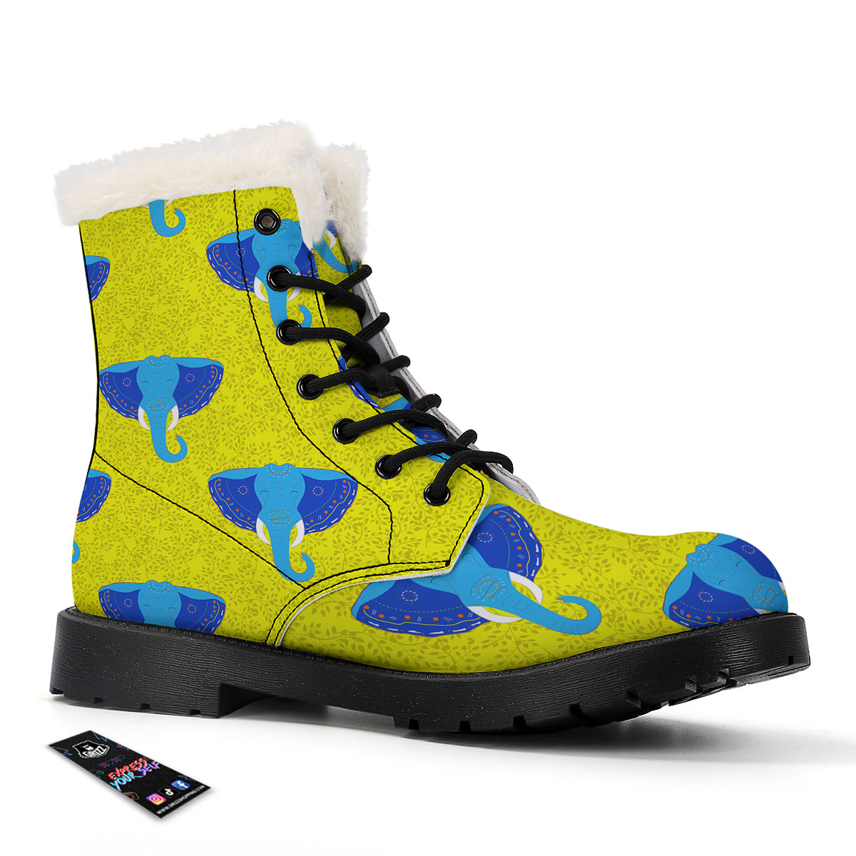 Elephant Mandala Blue Print Pattern Winter Boots-grizzshop