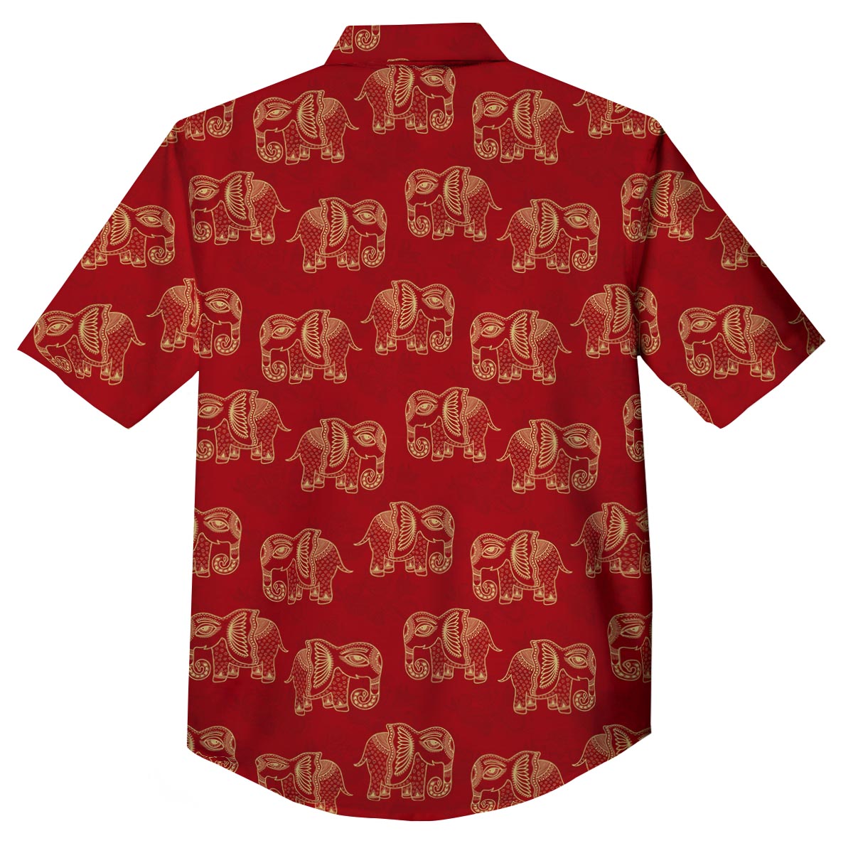 Elephant Red Indian Print Pattern Button Up Shirt-grizzshop