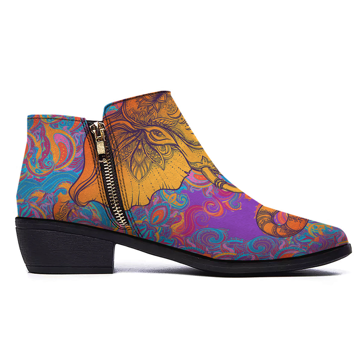 Elephant Spiritual Colorful Print Ankle Boots-grizzshop