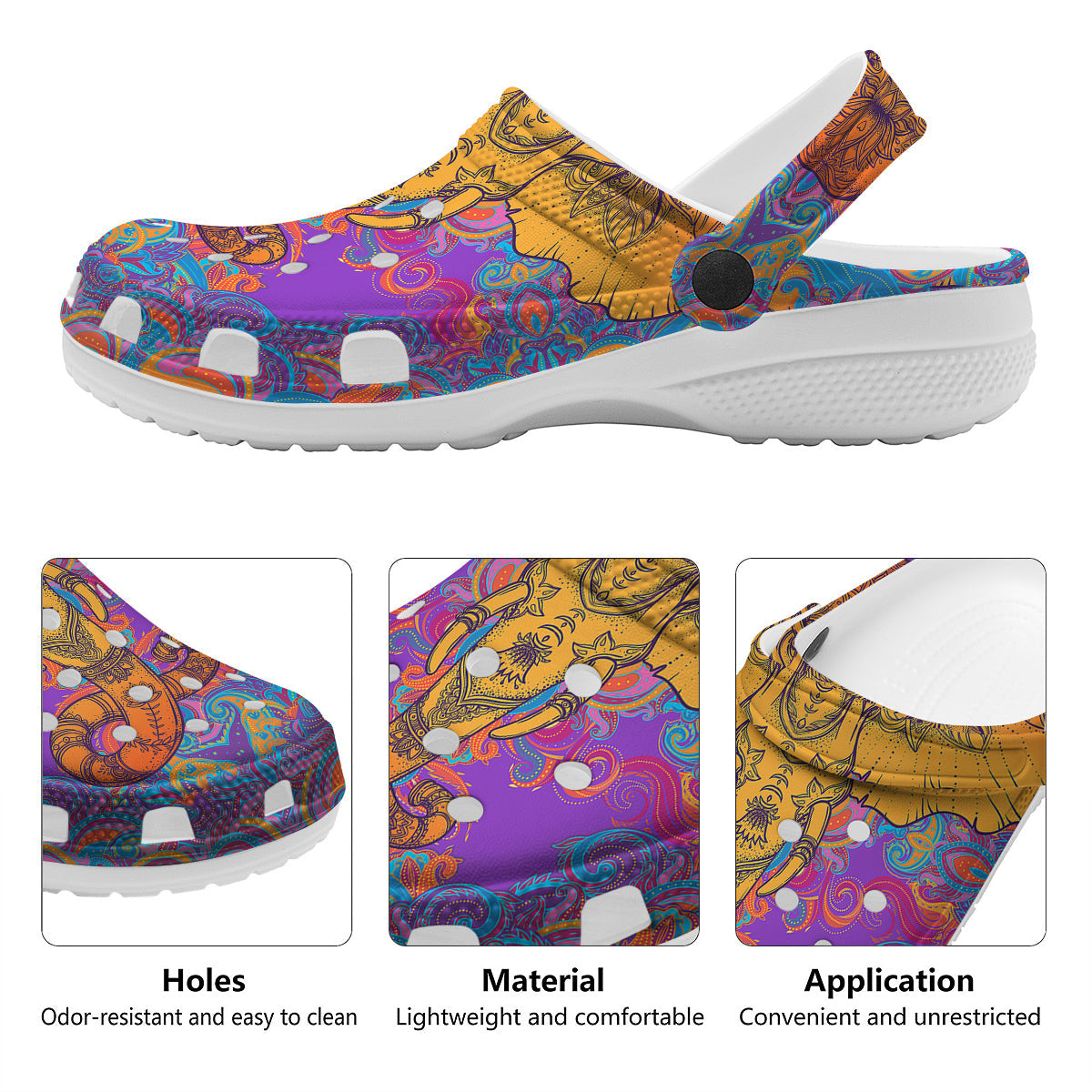 Elephant Spiritual Colorful Print Clog-grizzshop