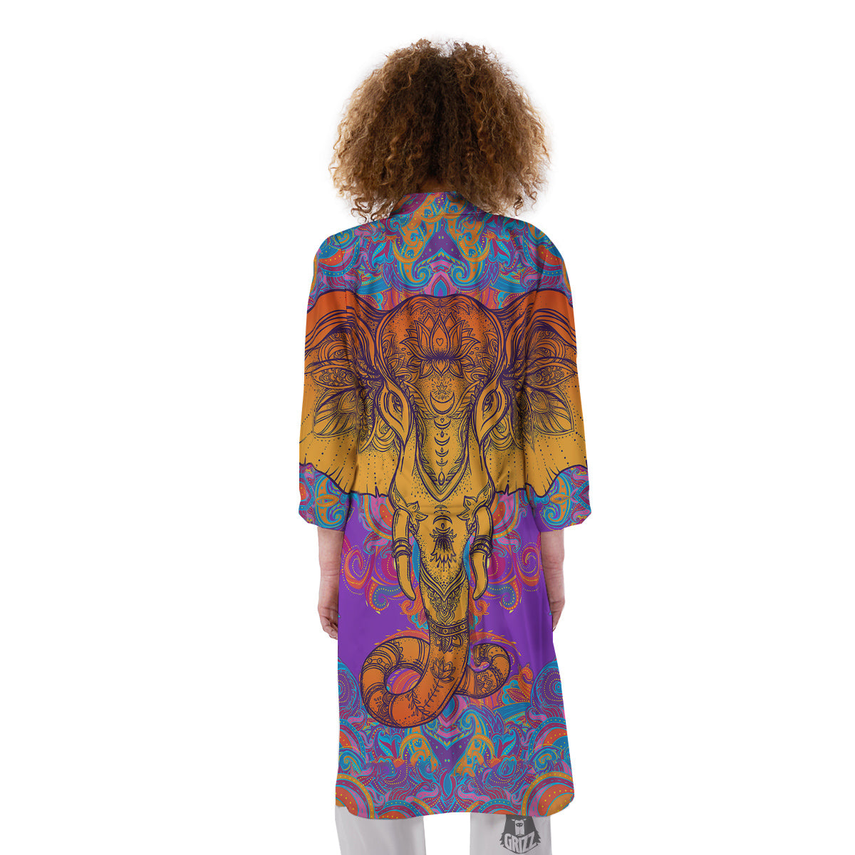 Elephant Spiritual Colorful Print Kimono-grizzshop
