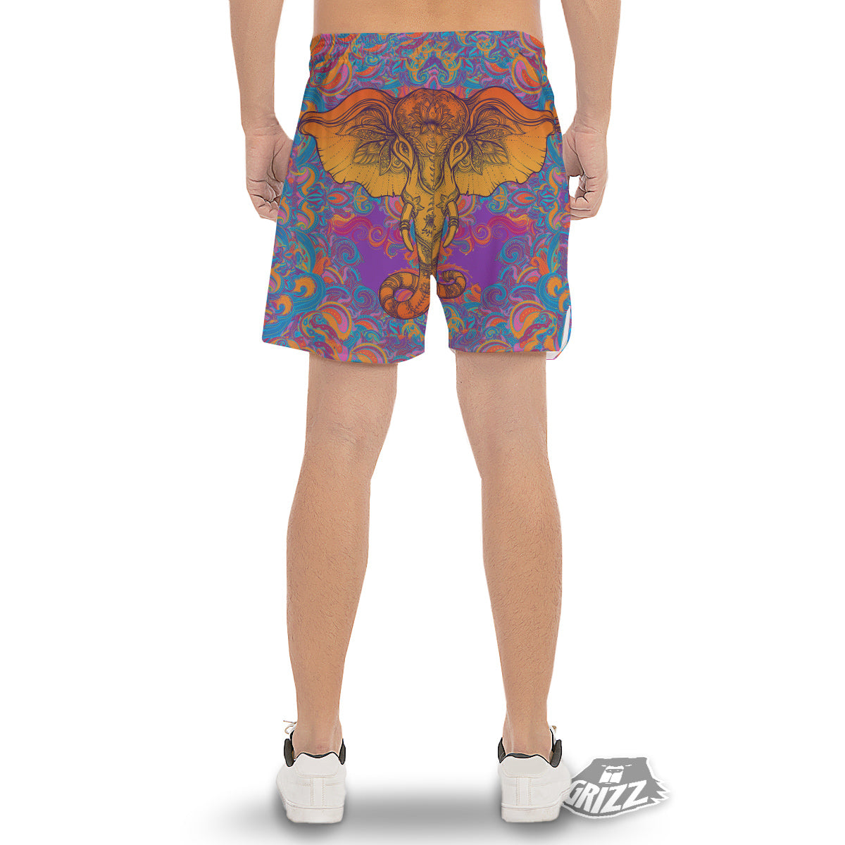 Elephant Spiritual Colorful Print Men's Gym Shorts-grizzshop