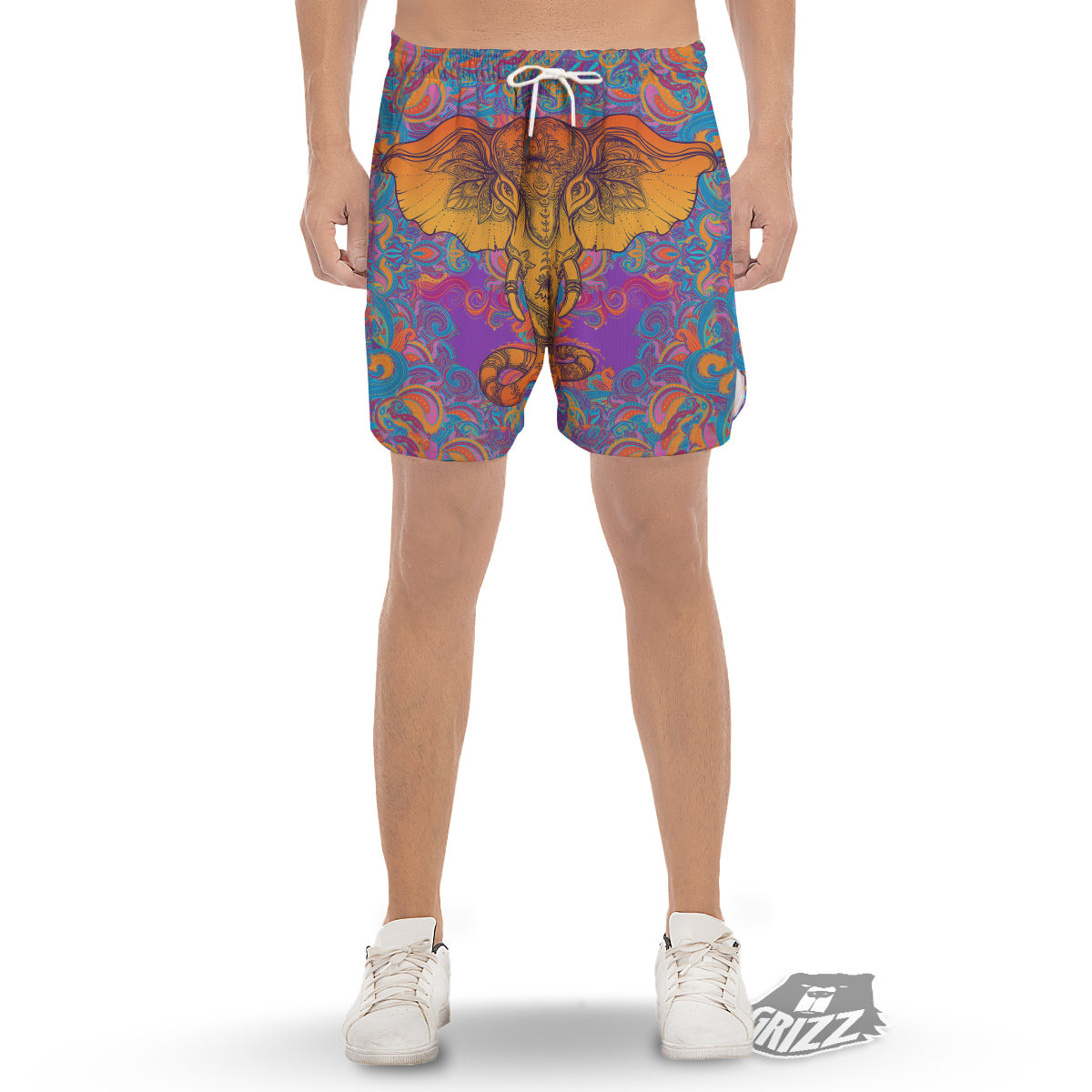Elephant Spiritual Colorful Print Men's Gym Shorts-grizzshop