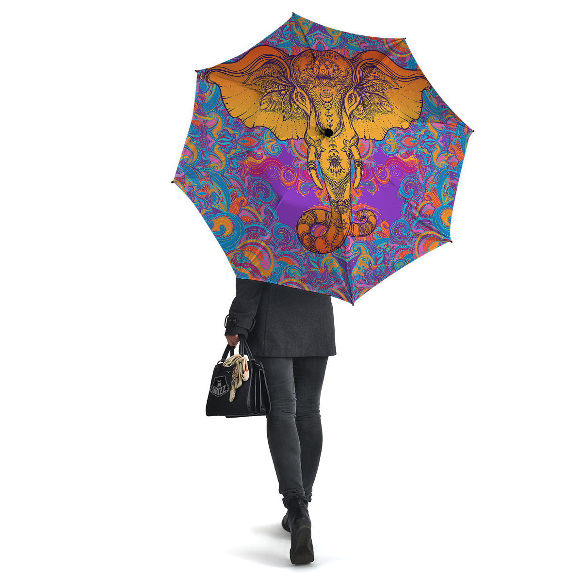 Elephant Spiritual Colorful Print Umbrella-grizzshop
