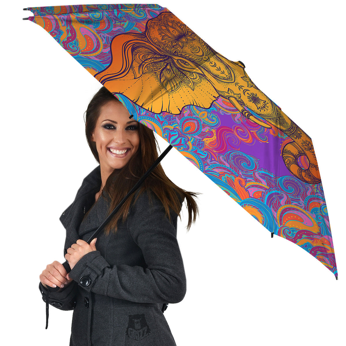 Elephant Spiritual Colorful Print Umbrella-grizzshop