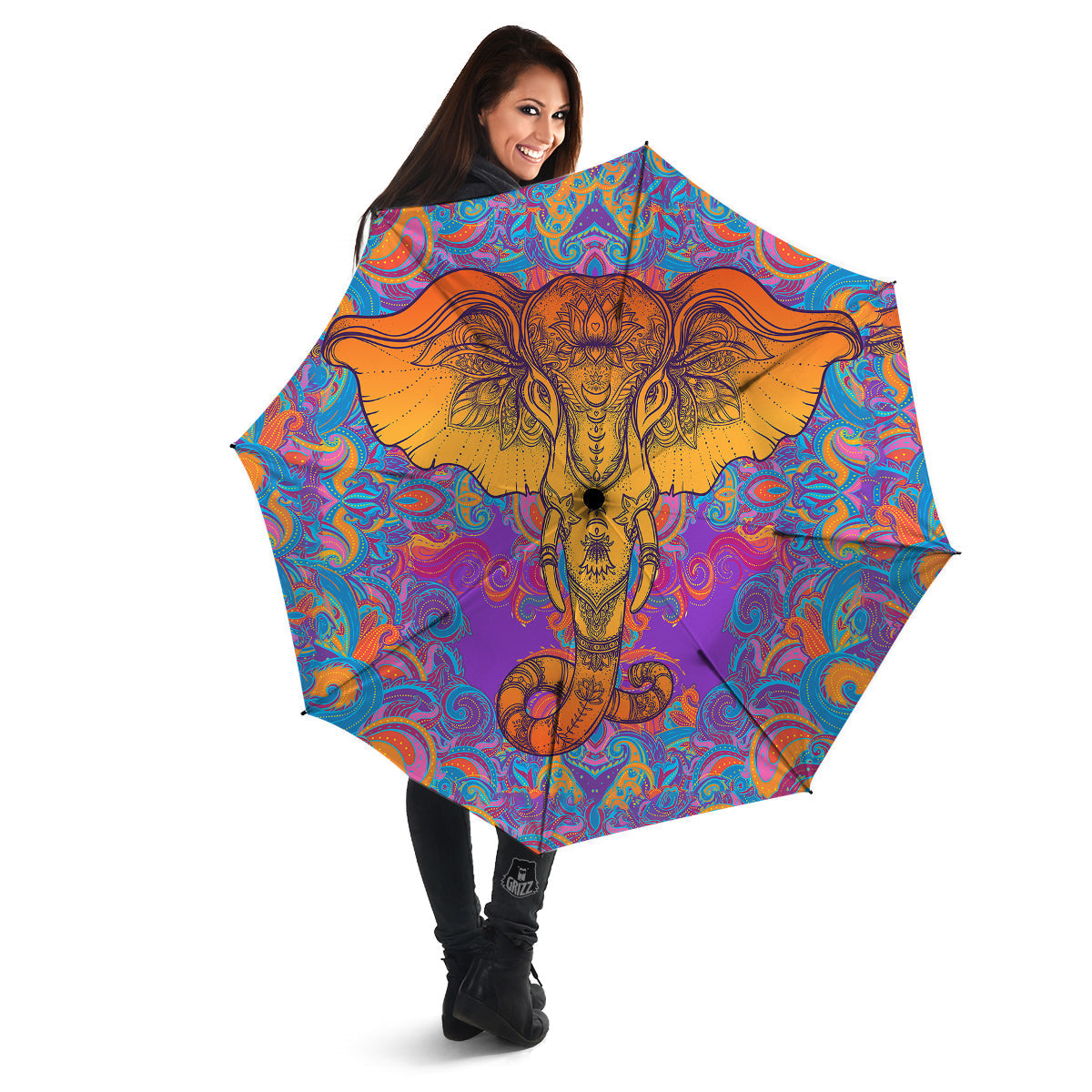 Elephant Spiritual Colorful Print Umbrella-grizzshop