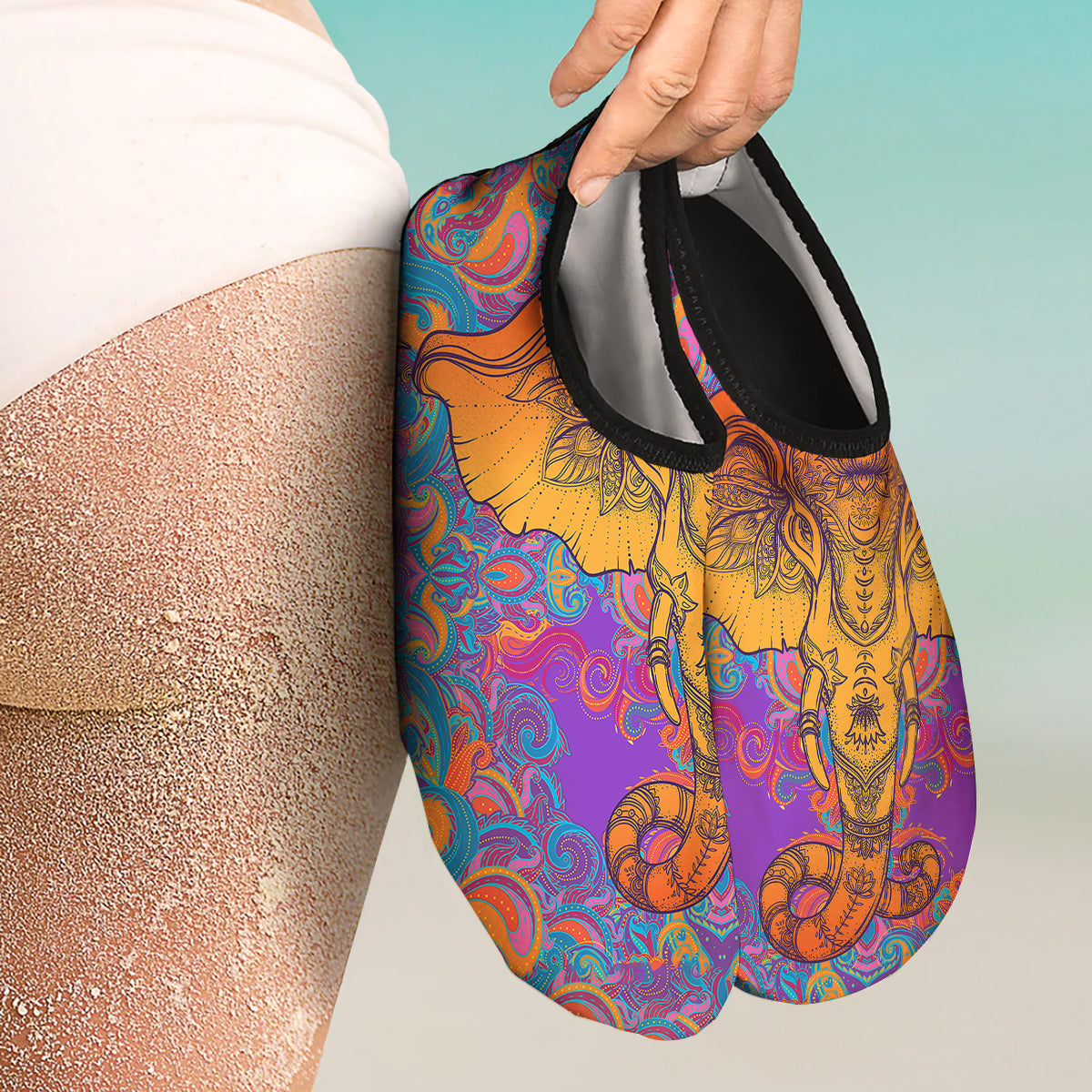 Elephant Spiritual Colorful Print Water Shoes-grizzshop