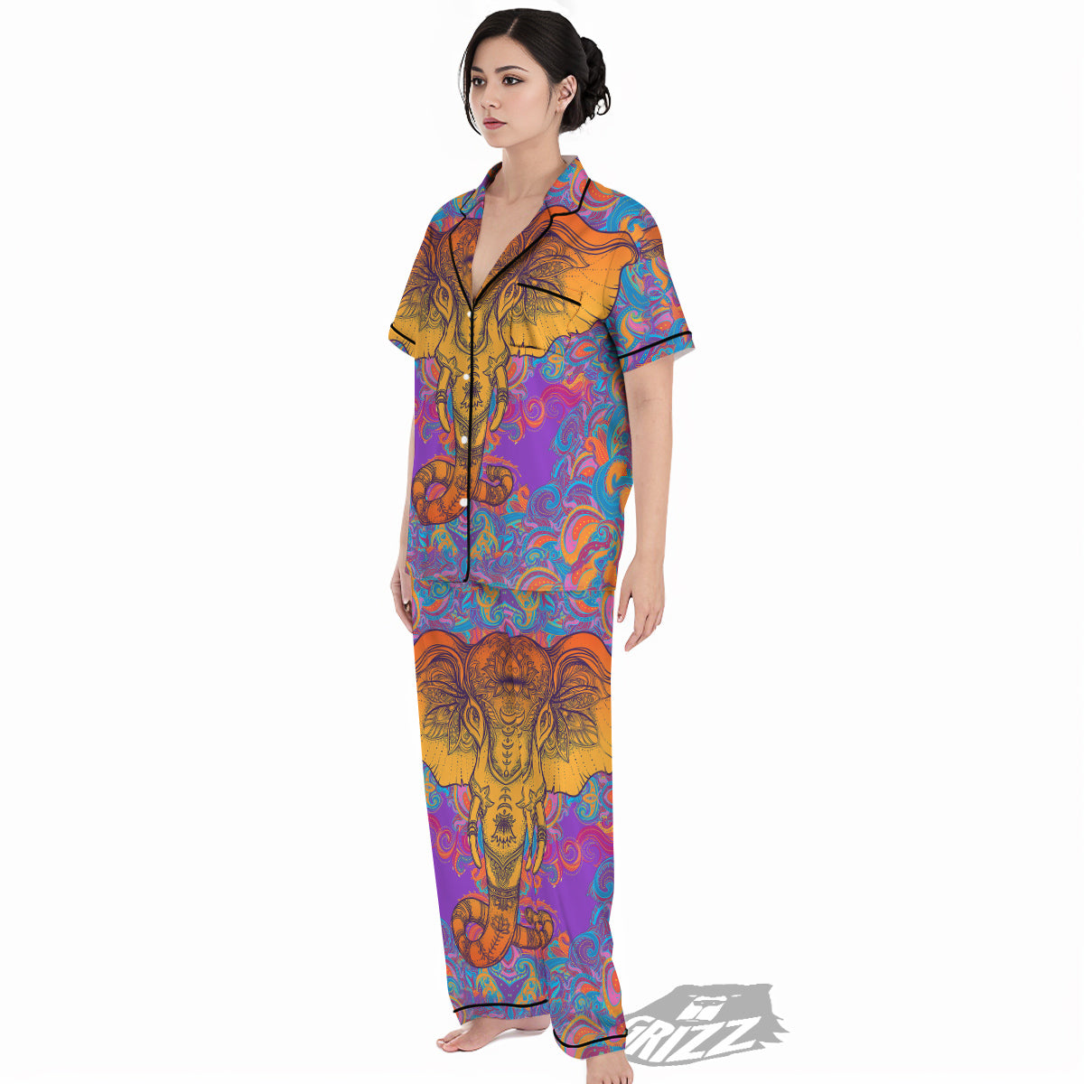 Elephant Spiritual Colorful Print Women's Pajamas Set-grizzshop