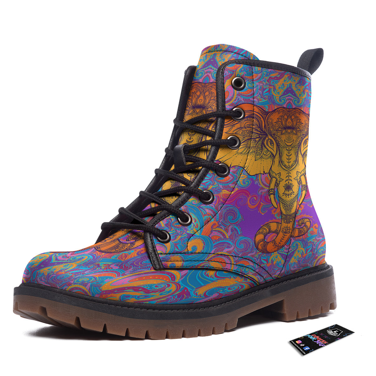 Elephant Spiritual Colorful Print Work Boots-grizzshop