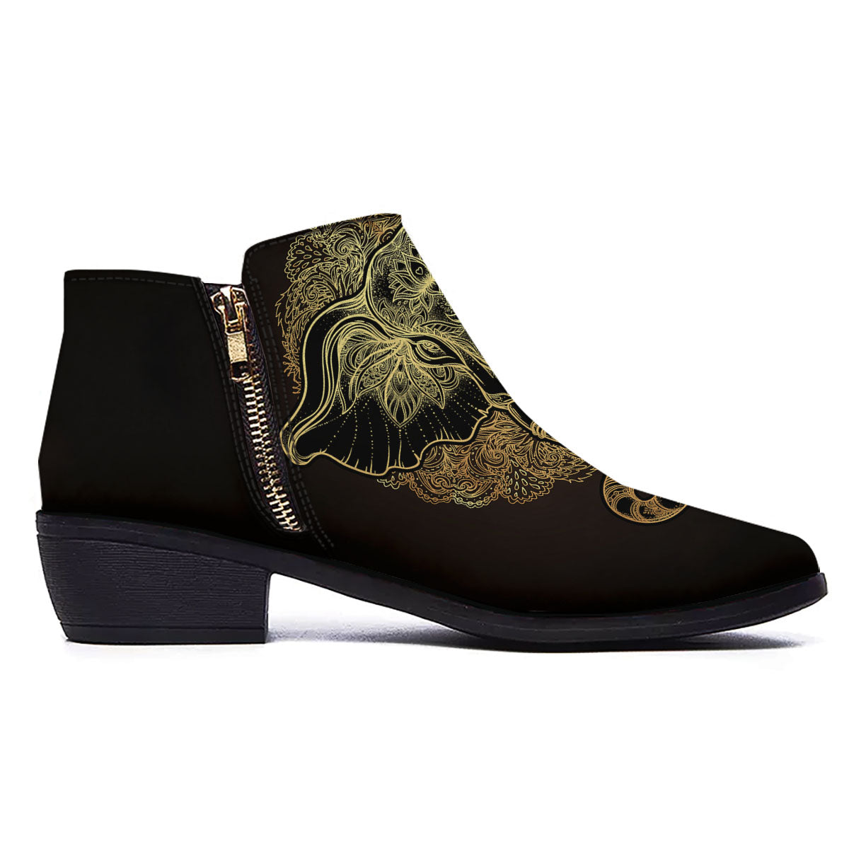 Elephant Spiritual Golden Print Ankle Boots-grizzshop