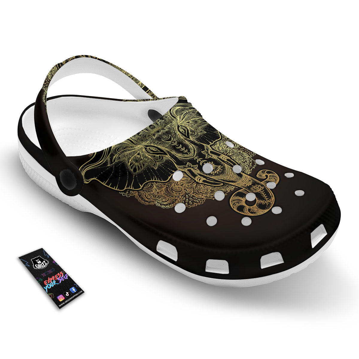 Elephant Spiritual Golden Print Clog-grizzshop