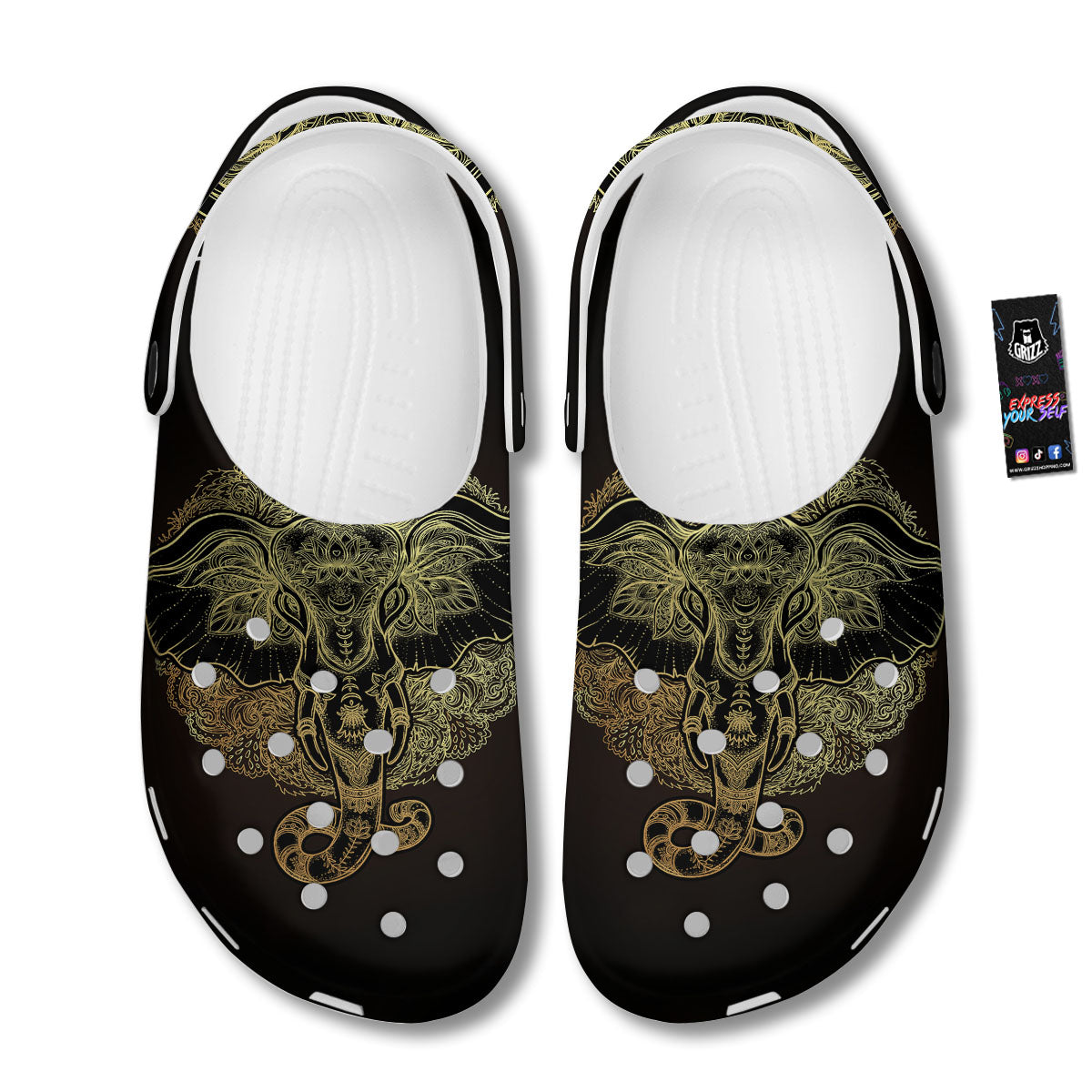 Elephant Spiritual Golden Print Clog-grizzshop