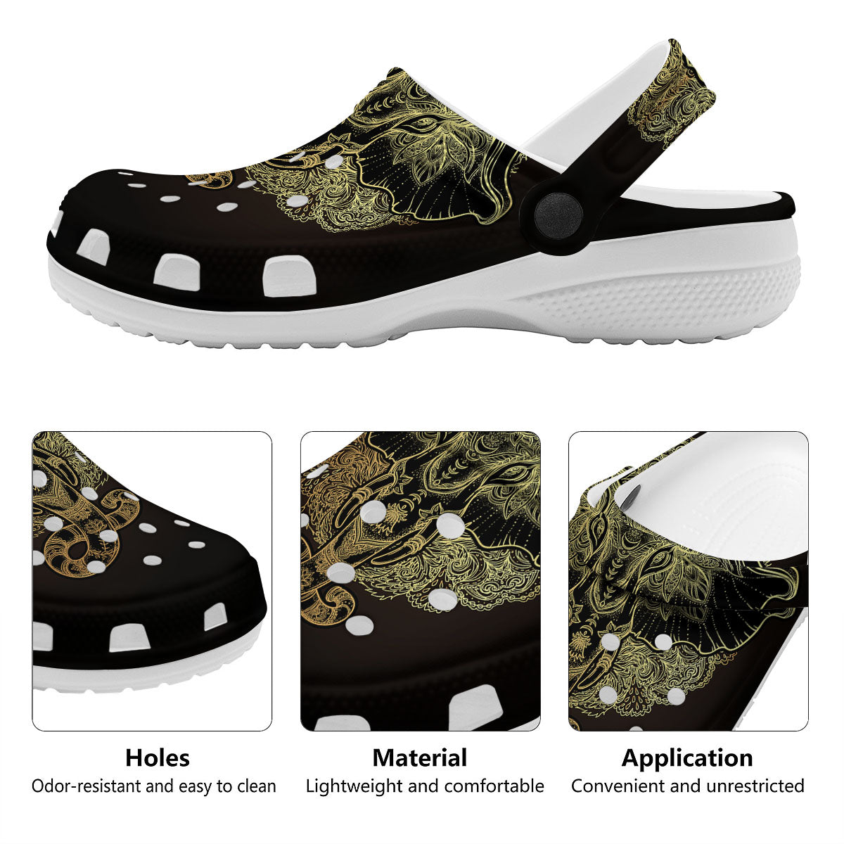 Elephant Spiritual Golden Print Clog-grizzshop