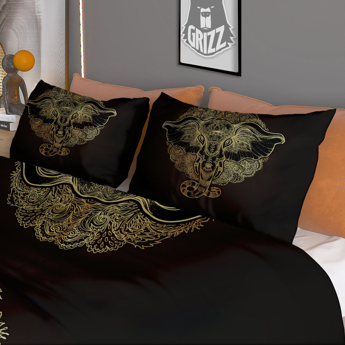 Elephant Spiritual Golden Print Duvet Cover Bedding Set