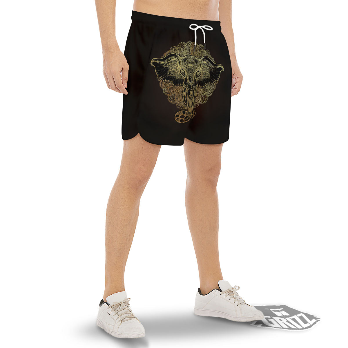 Elephant Spiritual Golden Print Men's Gym Shorts-grizzshop